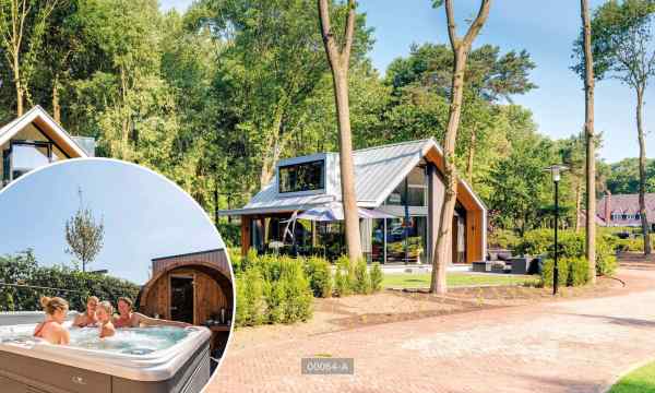 Modern ingerichte villa voor 6 personen met sauna en bubbelbad op een vakantiepark.